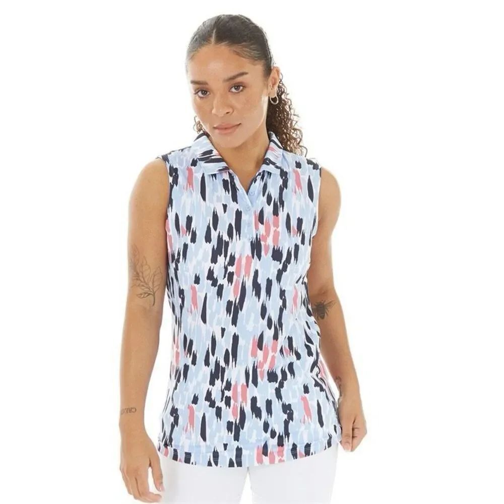 Puma Womens Cloudspun Three Brush Sleeveless Golf Polo Blue/Pink size small m10